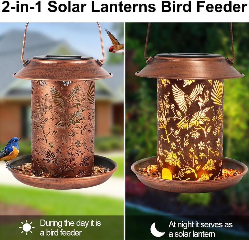 Yardoor Cardinal Solar Bird Feeder for Outdoors Hanging Solar Lanterns Waterproof Metal Wild Bird Feeders Garden Outside Yard Decor Christmas Birthday Gifts for Women Mom - Image 3